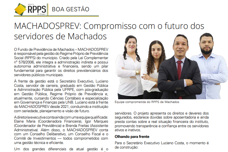 MachadosPrev é destaque na maior REVISTA de RPPS DO BRASIL